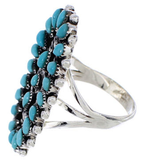 Sterling Silver Needlepoint Turquoise Ring Size 8-3/4 YX35055